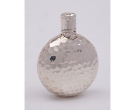 A Victorian hammered silver scent bottle, maker Sampson Mordan & Co, London, 1891: in the shape of a moon flask, with screw t