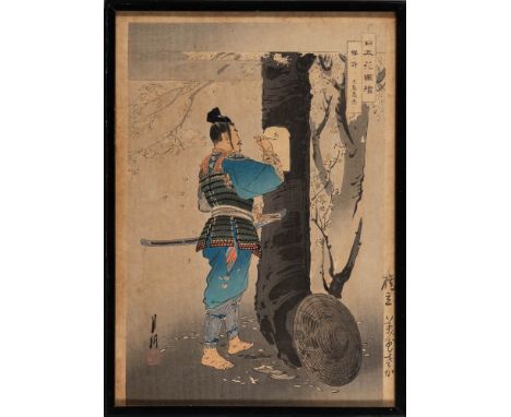 After Ogata Gekko (1859-1920)From the series Pictures of Flowers of Japan, two woodblock prints:'Samurai writing a letter und