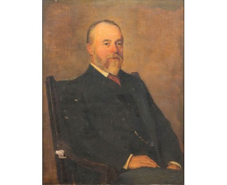 Percy Bigland [1856-1926]-Portrait of a gentleman,:- half-length seated with short fair hair and full beard, signed and dated