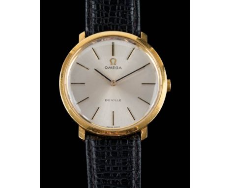 Omega. a gentleman's 18ct gold Omega De Ville manual wind wristwatch: circa 1970's, the circular satin finish dial with baton