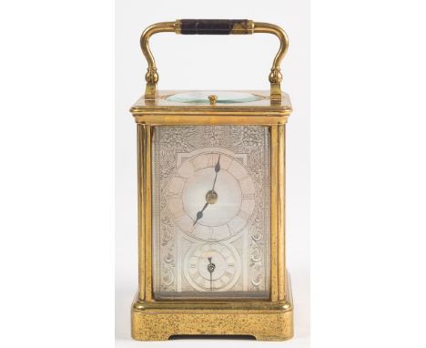 A French Victorian carriage clock: the eight-day duration movement having a platform lever escapement and striking the hours 