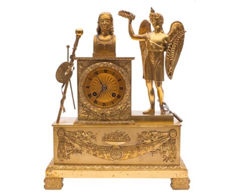 A French ormolu figural mantel clock: the eight-day duration movement striking the hours and half-hours on a bell with an out