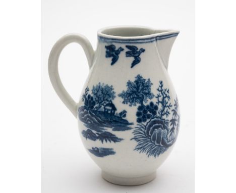 A First Period Worcester sparrow beak cream jug: printed with the Fence pattern below a double line border, hatched crescent 
