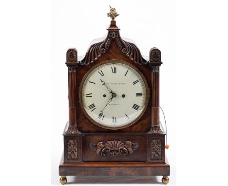 John Moore & Sons, London, a mahogany bracket clock: the eight-day duration, five-pillar double-fusee movement having border 