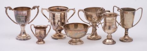 An Edward VIII silver twin handled trophy cup, maker Adie Brothers Ltd, Birmingham, 1936: inscribed, 9cm. high, together with