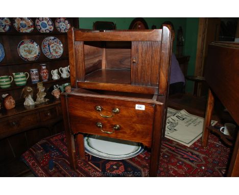 A good early 19th c. Mahogany Bedside Chest Commode, tray topped, having tambour sliding door opening to reveal compartment, 