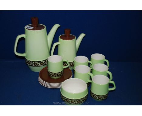 A Carltonware green/brown part Tea/coffee set including six cups and saucers, sugar bowl, tea pot and coffee pot in Tapestry 