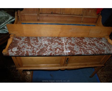A Victorian Ash Wash Stand, having upstand tile back with shelf on shaped supports, and having small square blue tile back, b