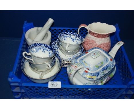 A quantity of china including five cups and six saucers, slop bowl in Melba Pattern, a Pallisey pink and white Jug with Thame