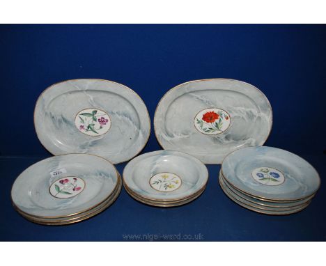 A quantity of Chamberlain Worcester Plates and Dishes, early 19th c., some pieces marked to base in hand-written script, circ