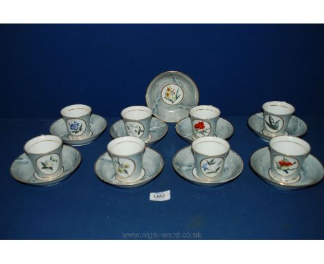 A Chamberlain Worcester part Coffee set, early 19th c., some pieces marked to base in hand-written script, circa 1840, compri