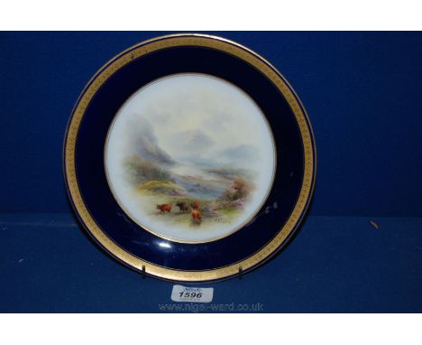 A Royal Worcester Plate with cattle to centre signed Stinton.