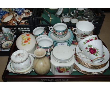 A quantity of china including Colclough cups, saucers, tea plates, Wedgwood pin dish, Windsor china tea caddy, Aldridge lidde