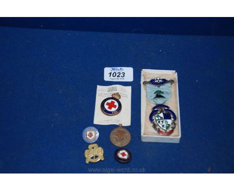 A Silver and enamel Masonic Medal and other enamel badges, etc.