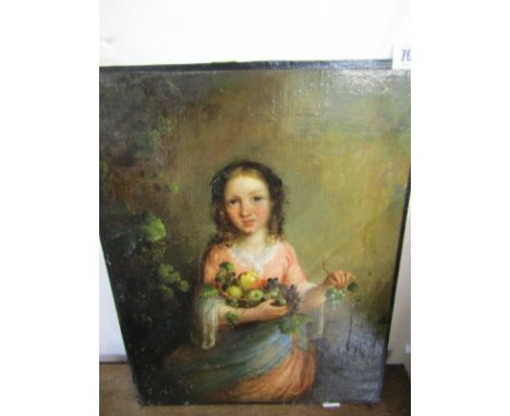 EARLY 19th CENTURY ENGLISH SCHOOL, attributed to James Green, oil on canvas laid on board "Portrait of Girl holding bowl of f