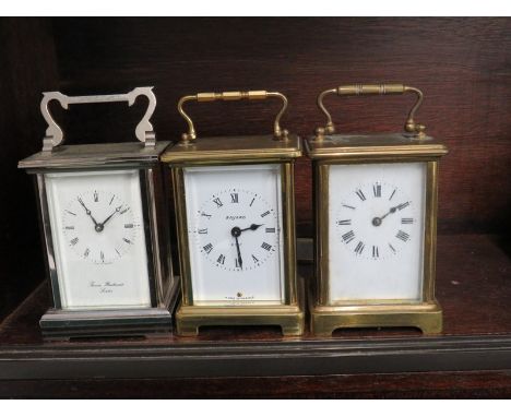 CARRIAGE CLOCK, silverplate cased carriage clock by Thomas Braithwaite, together with 2 others (1 requiring restoration) 