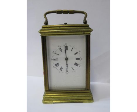 REPEATER CARRIAGE CLOCK, coiled bar strike with bevelled glass panels, 14cm height 
