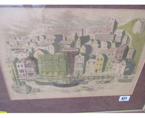 SCHOOL OF JOHN PIPER, colour lithograph, "The Harbour", 25cm x 34cm 