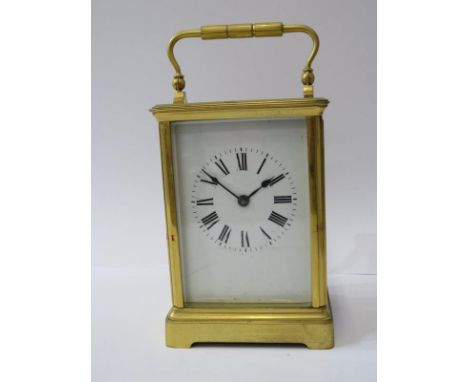 CARRIAGE CLOCK, brass cased carriage clock with coiled bar strike, 14cm height 