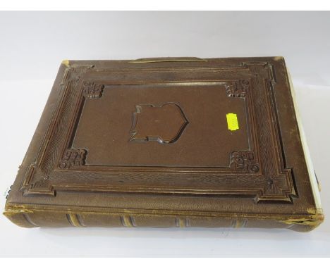VICTORIAN PHOTOGRAPH ALBUM, embossed leather album containing numerous portrait cards