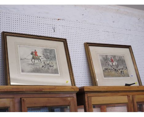 HENRY WILKINSON, 2 signed limited edition etchings "Hunting Scenes", 25cm x 34cm 