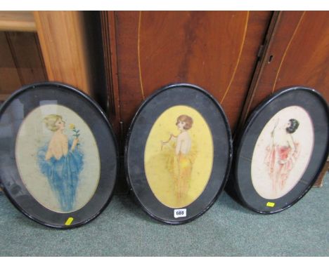 EDWARDIAN GLAMOUR MODEL PRINTS, 3 oval portrait of young ladies, 27cm x 16cm 
