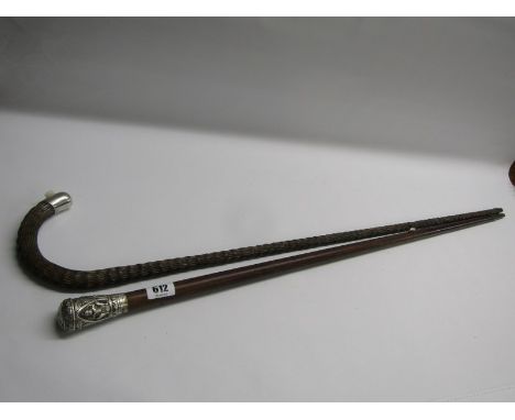 Vintage mahogany and dark blue faceted cut glass topped walking cane