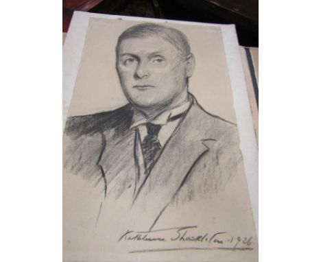 KATHLEEN SHACKLETON, signed pencil drawing dated 1926, "Portrait of Gentleman", together with some other related documents, 4