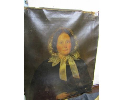 VICTORIAN PORTRAIT, 19th Century oil on canvas "Portrait of Lady with white lace bonnet", 76cm x 63cm 