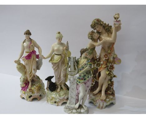 CONTINENTAL PORCELAIN, pair of figures of Muses, 20cm height and 2 similar 