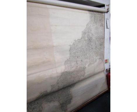 ANTIQUE MAP OF CORNWALL, a large 1809 map of Cornwall by Mudge on original hanging roller 