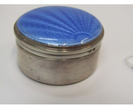 SILVER &amp; ENAMEL PILL BOX, circular silver pill box, the lid with blue enamel decoration, Birmingham 1936 HM, makers T &am