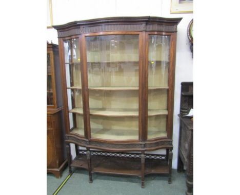 EDWARDIAN SERPENTINE FRONTED GLAZED DISPLAY CABINET, carved mahogany neo-classical design with shelf base, 196cm height 166cm