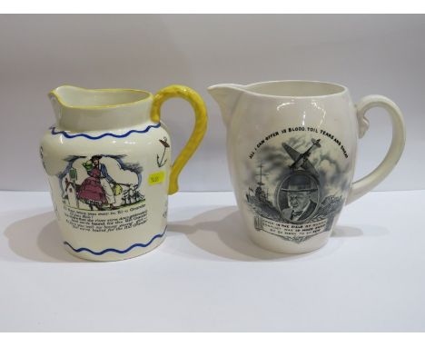CHURCHILL, Copeland Spode American design water jug, 17cm height, also Doulton "Sea Shanty" jug, 17cm height 