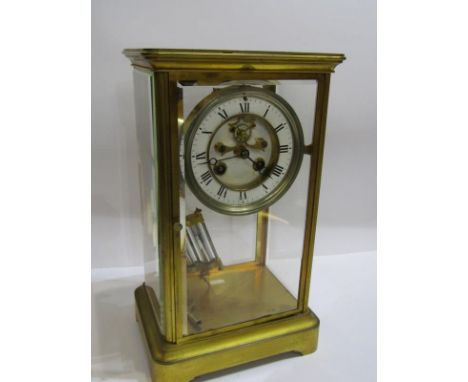 VICTORIAN MANTEL CLOCK, brass cased brocot escapement mantel clock with mercury pendulum and key, 30 cm height 