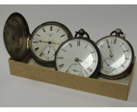 SILVER CASED KEY WIND POCKET WATCHES, 3 silver cased key wind pocket watches including Rotherrmans, Hunter pocket watch with 