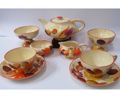 SUSIE COOPER, Gray's pottery breakfast set of tea pot, 2 cups, saucers, cream jug, sugar bowl and 2 breakfast pedestal dishes