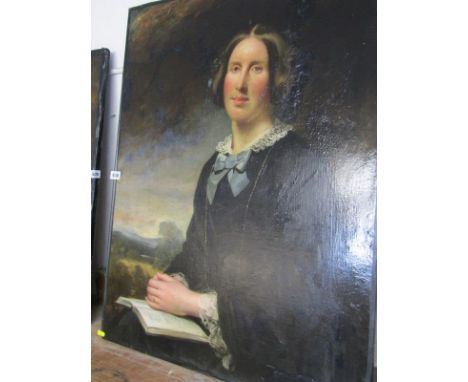 CIRCLE OF GEORGE RICHMOND, 19th Century oil on board "Portrait of Lady - 3/4 length seated portrait within landscape', 91cm x