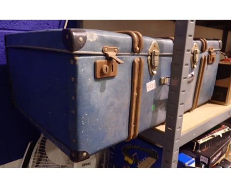 Metal bound blue cabin trunk. Not available for in-house P&amp;P 