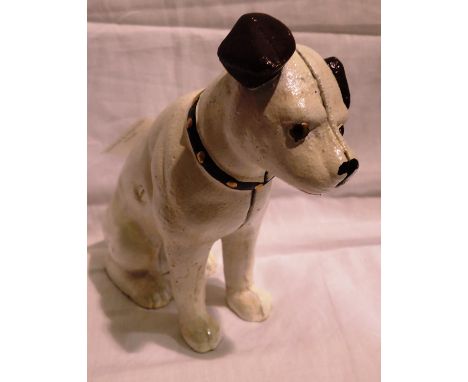 Cast iron Nipper the dog money box, H: 15 cm. P&amp;P Group 1 (£14+VAT for the first lot and £1+VAT for subsequent lots) 