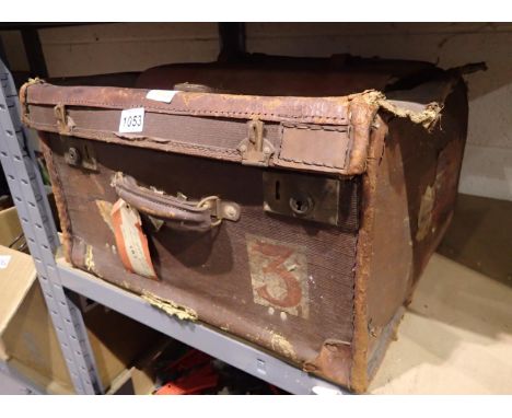Vintage leather travel case with a large quantity of newspapers circa 1950s, Chester Chronical, Manchester Guardian, Daily Ex