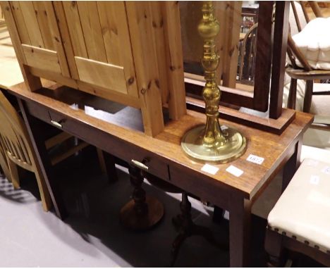 Contemporary oak single drawer console table with matching swing mirror, table 117 x 42 x 78 cm H. Not available for in-house