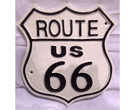 Cast iron Route 66 plaque, W: 25 cm. P&amp;P Group 1 (£14+VAT for the first lot and £1+VAT for subsequent lots) 