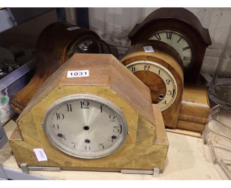 Four empty mantle clock cases, no movements. Not available for in-house P&amp;P 