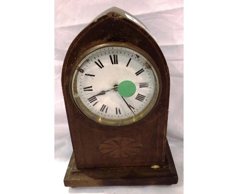 Wooden cased lancet mantle clock, not working at lotting. Not available for in-house P&amp;P 