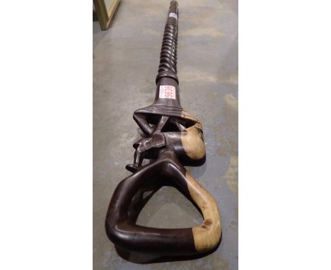 Wooden Tribal elephant handled carved walking stick. Not available for in-house P&amp;P 