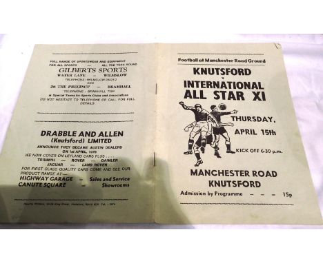 Friendly Football programme, circa 1972, Knutsford vs All stars featuring Bobby Charlton, Ron Yeats etc. P&amp;P Group 1 (£14