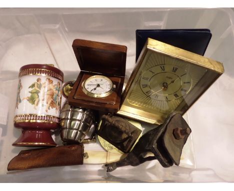 Box of mixed collectables including lighters, coins, clocks, badges etc. P&amp;P Group 2 (£18+ VAT for the first lot and £3+V