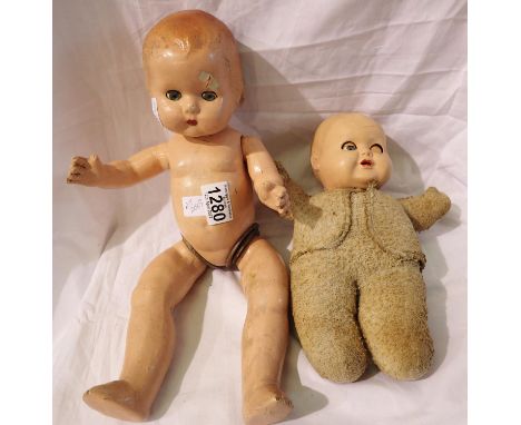Two vintage dolls with clothes, both damaged. P&amp;P Group 2 (£18+VAT for the first lot and £3+VAT for subsequent lots) 