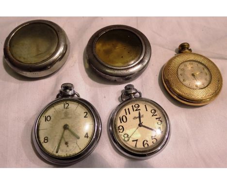 Three pocket watches and two cases, not working at lotting. P&amp;P Group 1 (£14+VAT for the first lot and £1+VAT for subsequ
